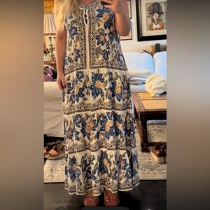 Floral Maxi Dress - Blue and Cream